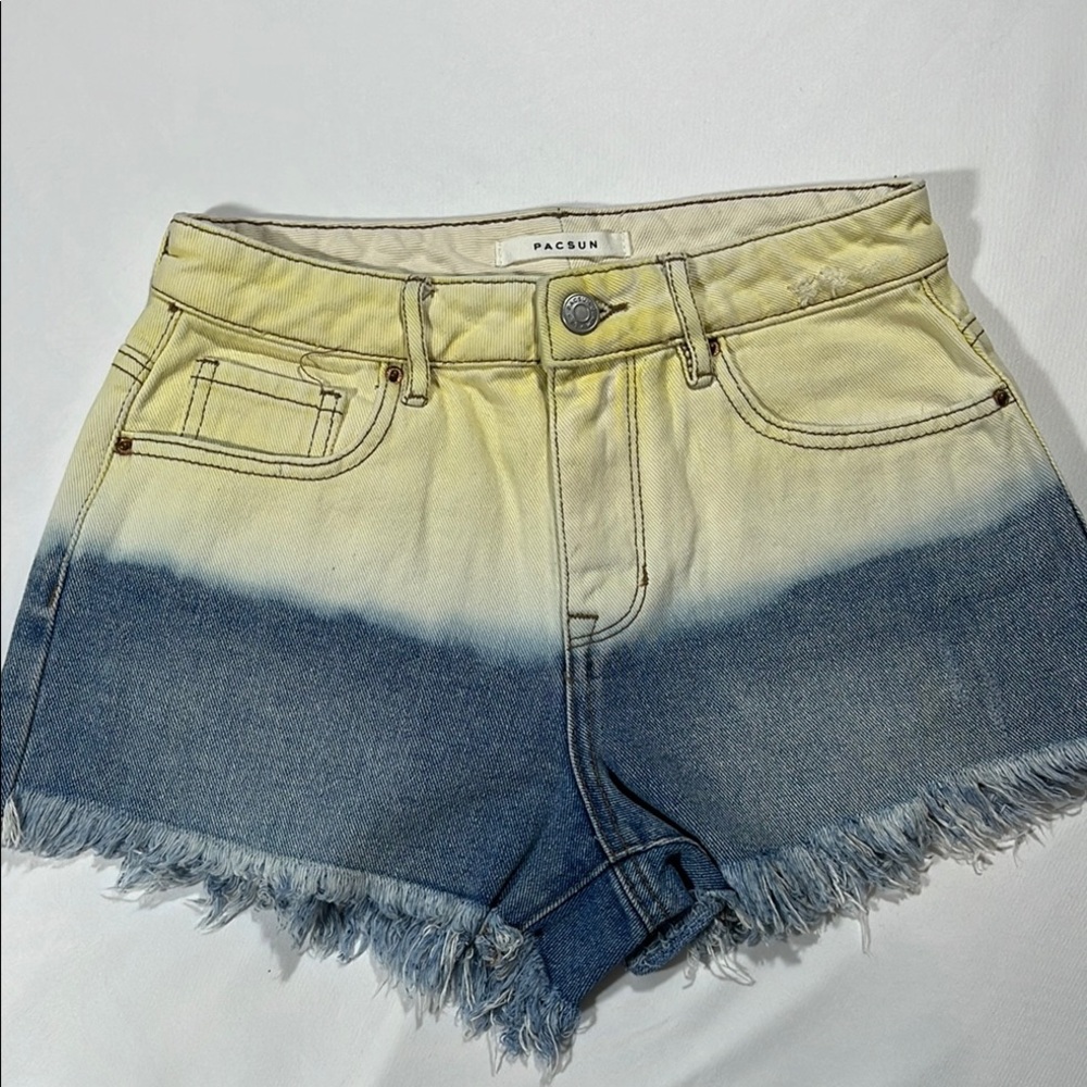 PacSun Yellow and Blue Ombre Jean Shorts
